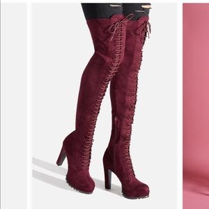 Remi Thigh-High Heeled Boots in Bordeaux